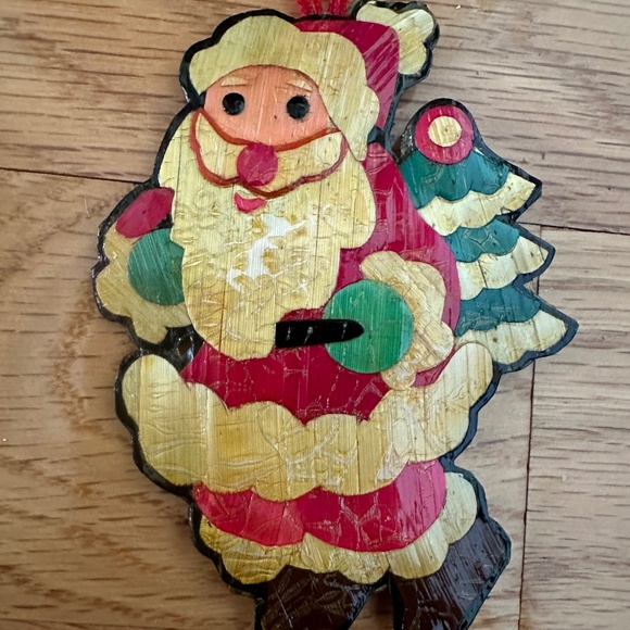Vintage Wood Veneer Christmas Tree Ornaments Balloon Santa Parachute Church - Picture 4 of 16